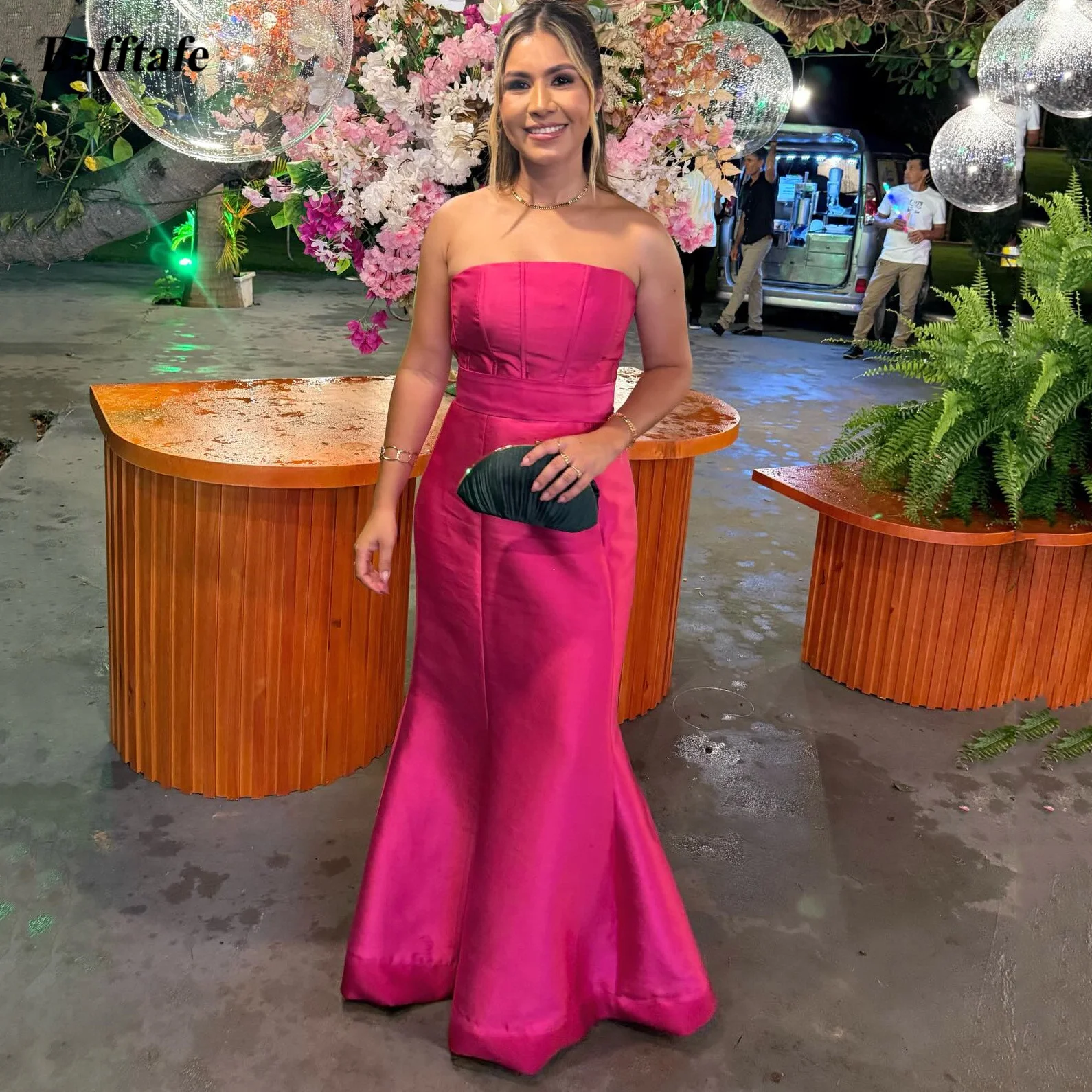 

Bafftafe Fuchsia Customized Mermaid Satin Evening Gowns Strapless Women's Prom Dresses Formal Birthday Wedding Engagement Gowns