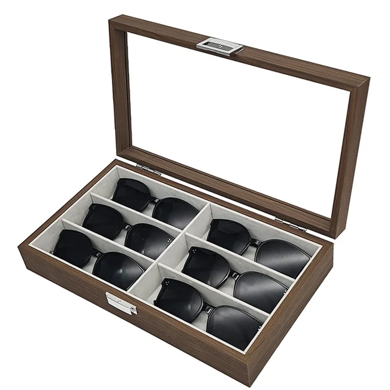 Black walnut pattern wooden 6-position glasses display box 6 pcs sunglasses sunglasses storage collection box sales display box