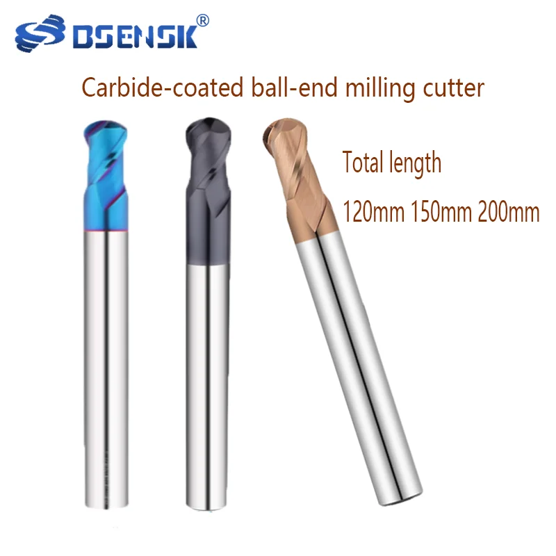 

Algehele Hardmetaal Tungsten Steel Ball Head 2-Edge Frees Met Totale Lengte 120 150 200 Brons blauwe Coating