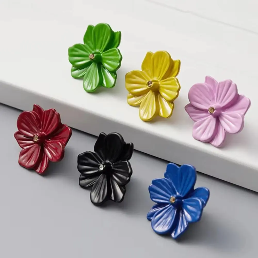 

6pcs Rust-Resistant Multi-colored flower doorknob Easy-Grip Design Sturdy Cabinet Door Handle Wear Resistance Single Hole Pull