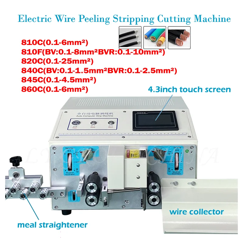 810C 810F 820C 840C 845C 860C 4 Wheels Drive Electric Wire Peeling Stripping Cutting Machine For Computer Strip Thin Wires 0.1mm