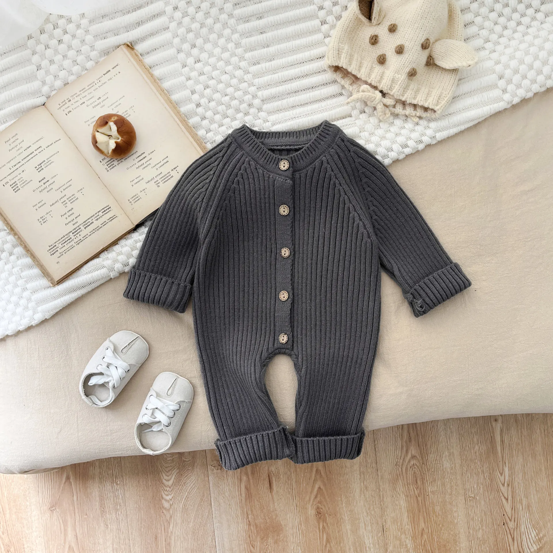 2024 Autumn Baby Girls Boys 0-2 Years Casual Long Sleeve Knitting Rompers Infant Toddler Overalls