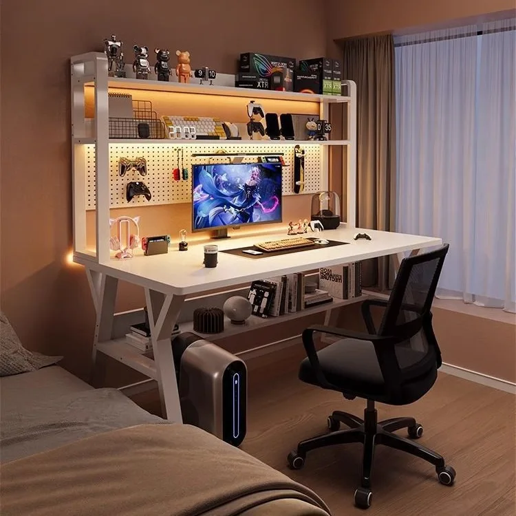 Hole board computer desk household simple desk bookshelf integrated