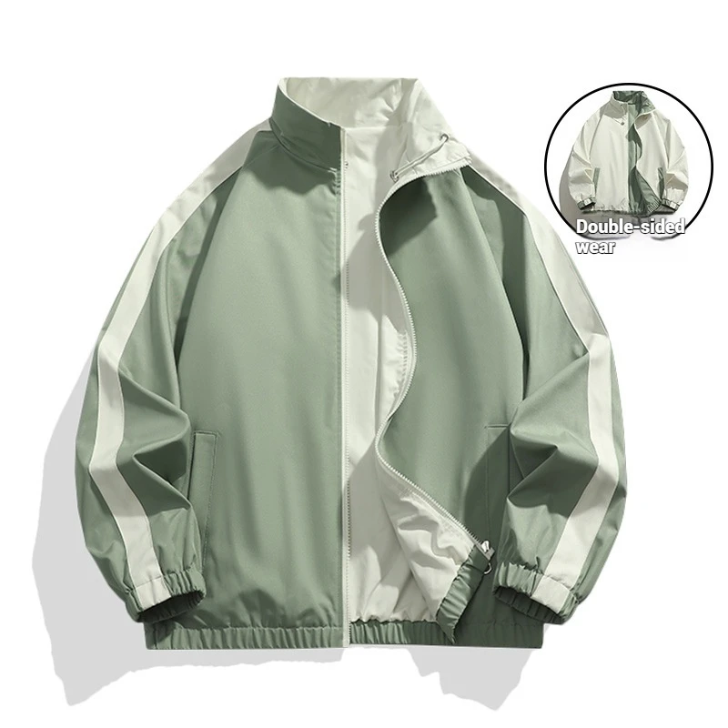 

GELITAYIN Spring And Autumn American Style New Stand Up Collar Jacket Double-sided Jacket Pocket Large Casual Sports Jacket