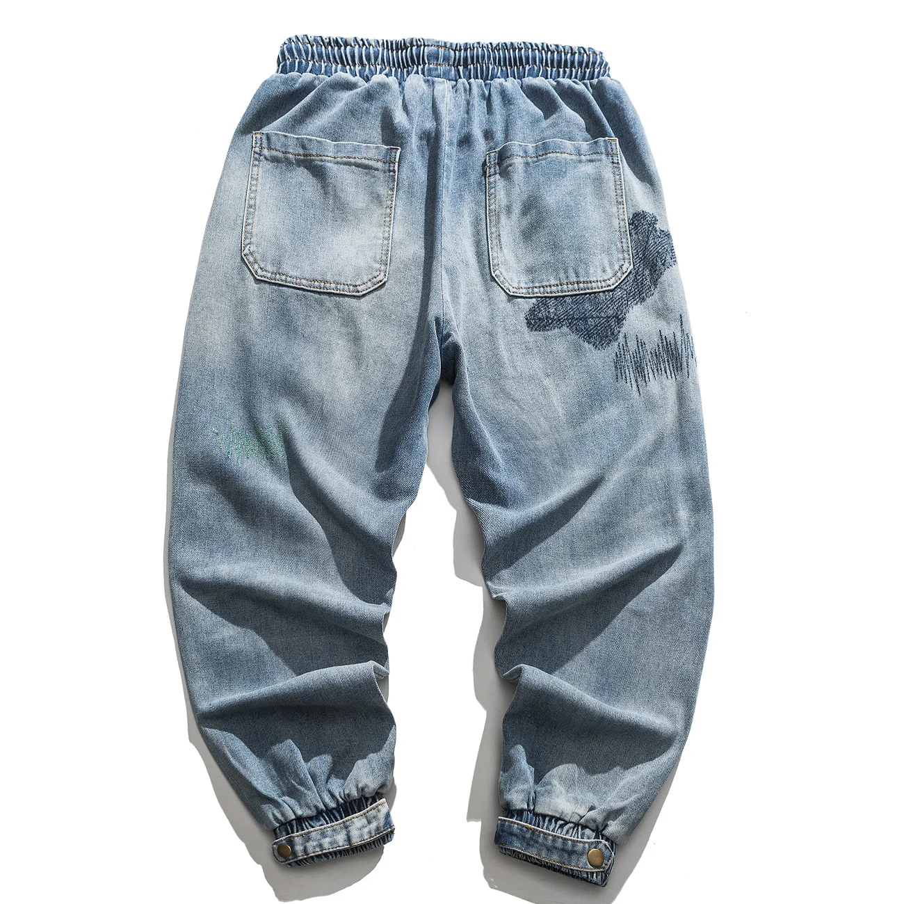 

Hop Hip Embroidery Graffiti Harem Pant Man Casual Streetwear 2022 Men Trousers Harajuku Oversized Loose Joggers Pants Jeans Blue