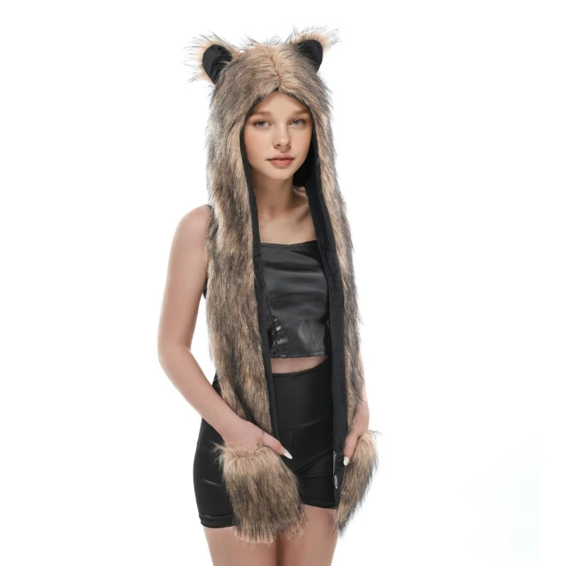 DXAE 봉제 곰 모자 동물 의상 액세서리 어린이 성인 겨울 파티 재미