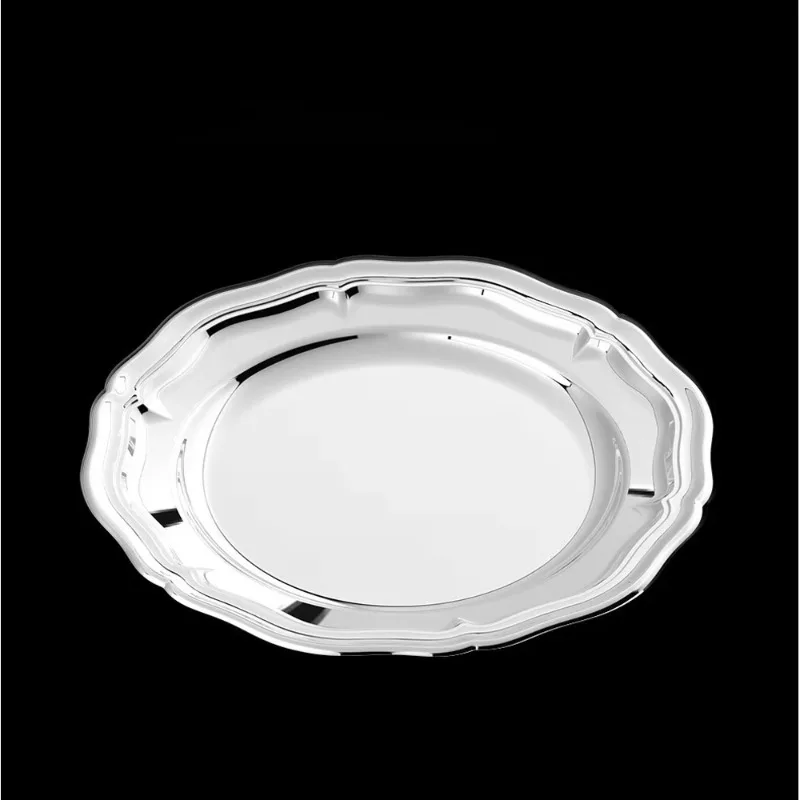 High-end luxury stainless steel dinner plate Western food home fruit scissors with lace tray ornament