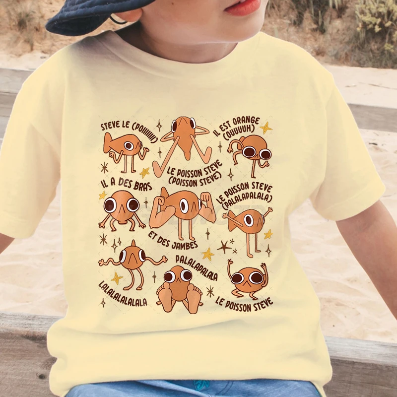 Le Poisson Steve Funny Fish Meme T Shirt for Children Girl Boy Trendy Popular Humor Tee Kids Harajuku Golden Fish Meme T Shirt