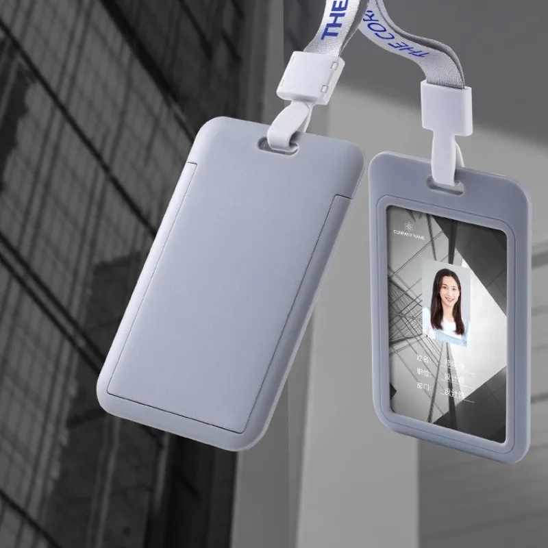 1Set Pass Work Card Holder ID Tag with Neck Strap Solid Color Working Permit Case Sleeve for Staff Workers Badge Holder