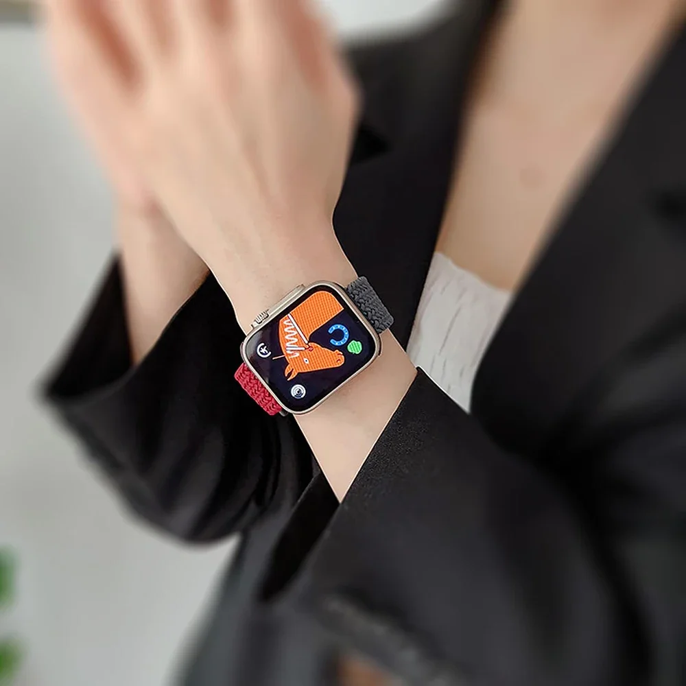 สายถักเดี่ยวยืดได้สำหรับนาฬิกา Apple สายรัดพิเศษ40มม. 41มม. 42มม. 44มม. 45มม. 49มม. 9 8 7 6 5 4 SE