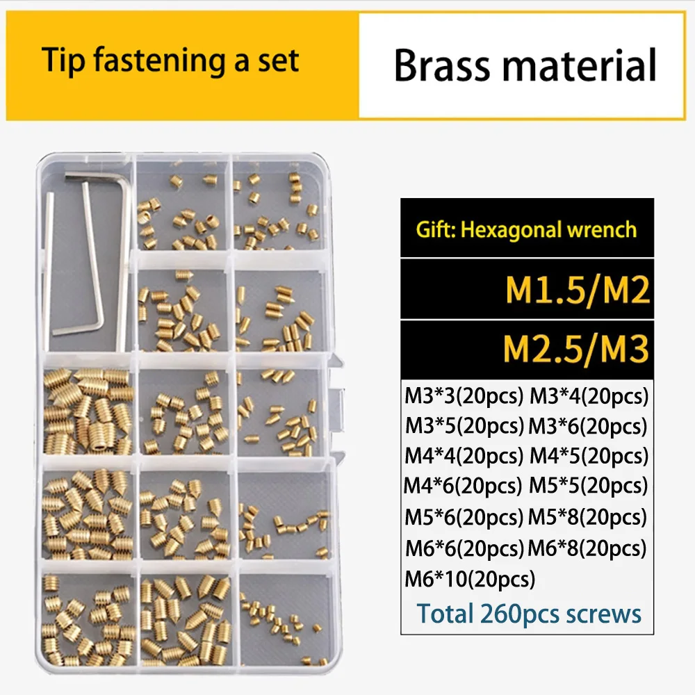 Brass Concave End And Tip End A Set Hex Socket Screw Headless Machine Rice Tight Top Bolt M3/M4/M5/M6 Hexagonal Wrench Included