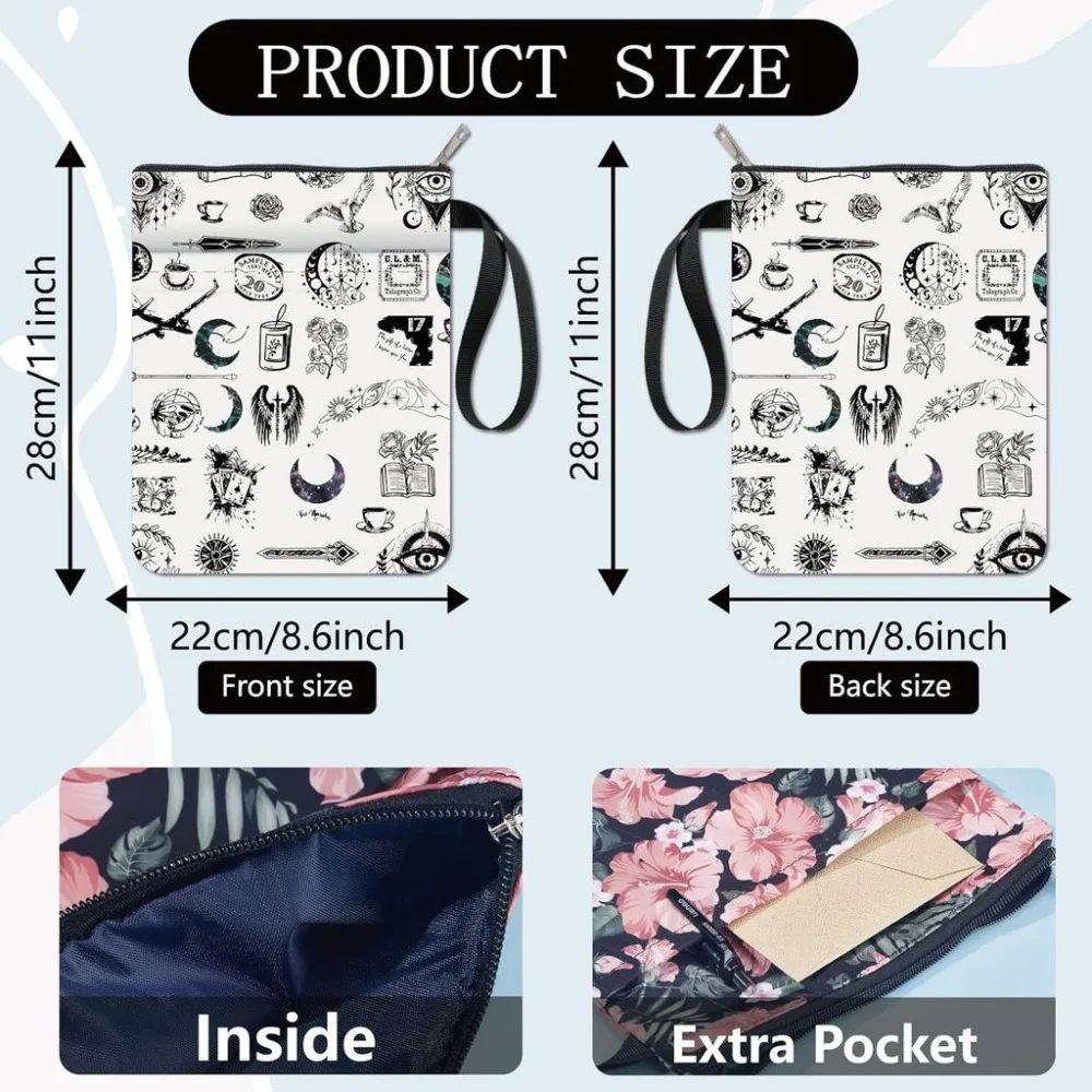 Divinatory Elements Book Covers Moon Book Sleeve White Book Protector with Zipper and Extra Sleeve Pocket