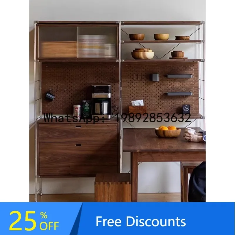 Stainless Steel Sideboard Cabinet Floor-standing Solid Wood Hole Storage Rack Kitchen Storage High Cabinet