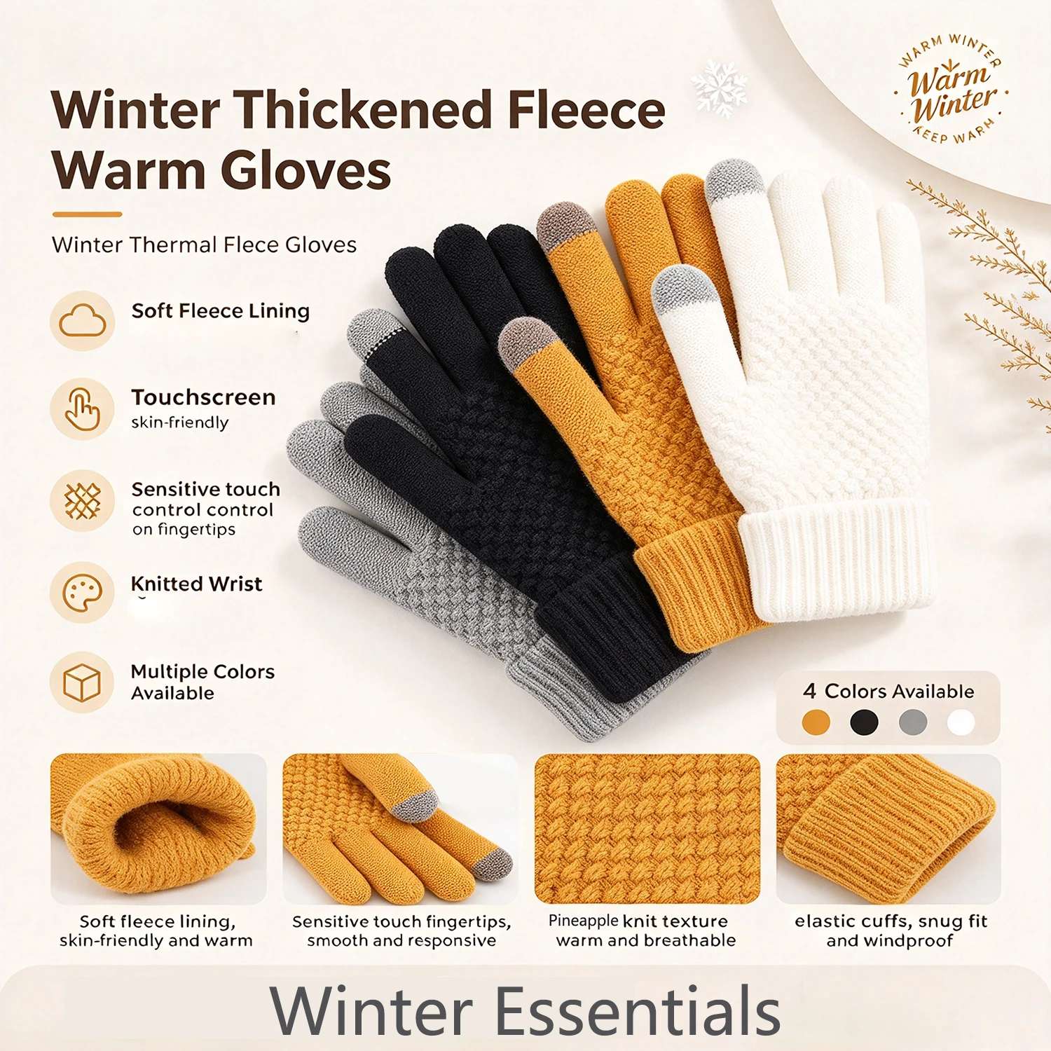 4 Pairs Knit Thermal Gloves for Women&Men-Touchscreen Compatible Winter Gloves for Outdoor,Commuting,Smartphone Use,Gift