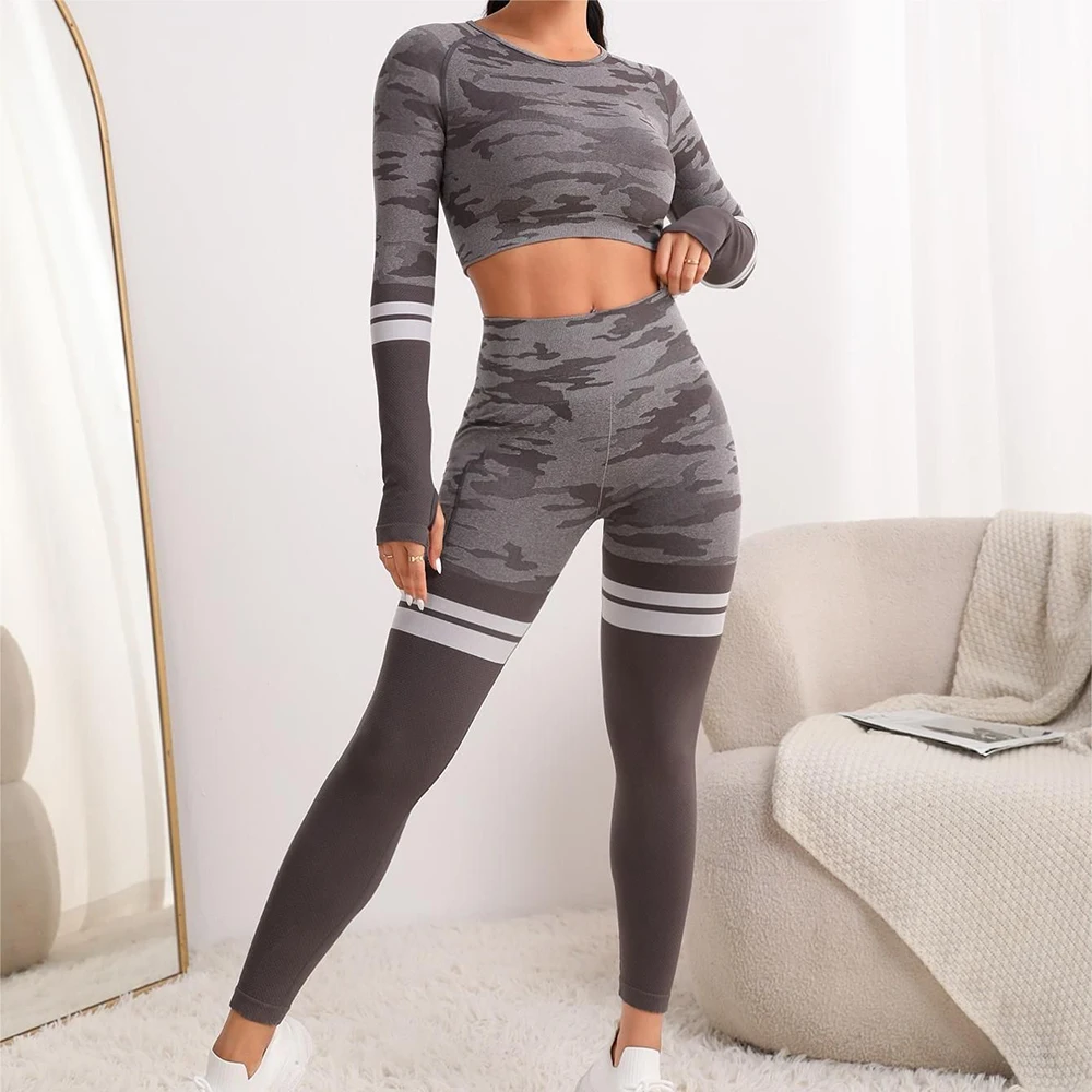 High-Waist Hip Lift Yoga Leggings Long Sleeve Waist Sexy Top Yoga Suit Female Elastic Sexy Sportswear