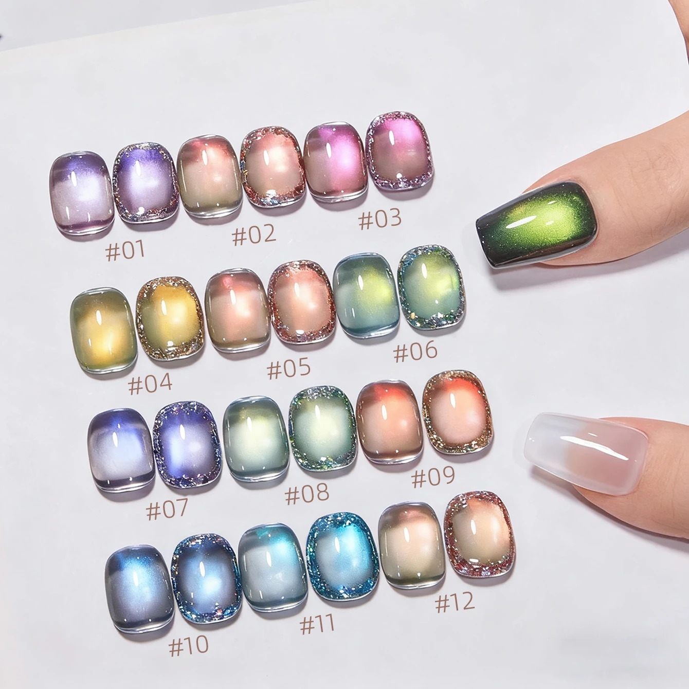 MIANEL 10ML Fantasy Whitening Colorful Cat Eye Gel Nail Polish Shimmer Colorful Glass Beads Cat Magnetic Nail Polish Blue Nails