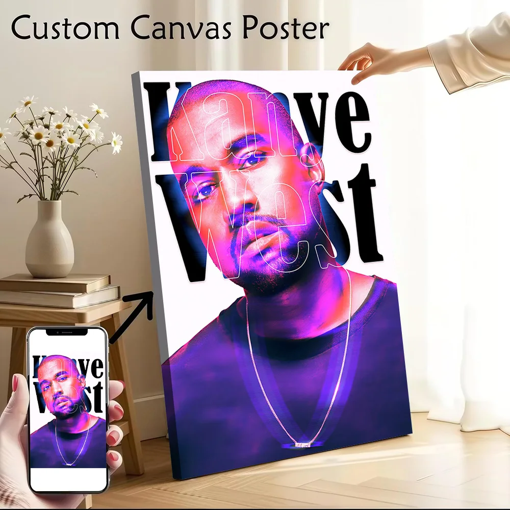 Kanye West Portrait With Text Overlay Printed Canvas Poster Personalized High Quality Wall Art Paintings for Home Decor Bedroom