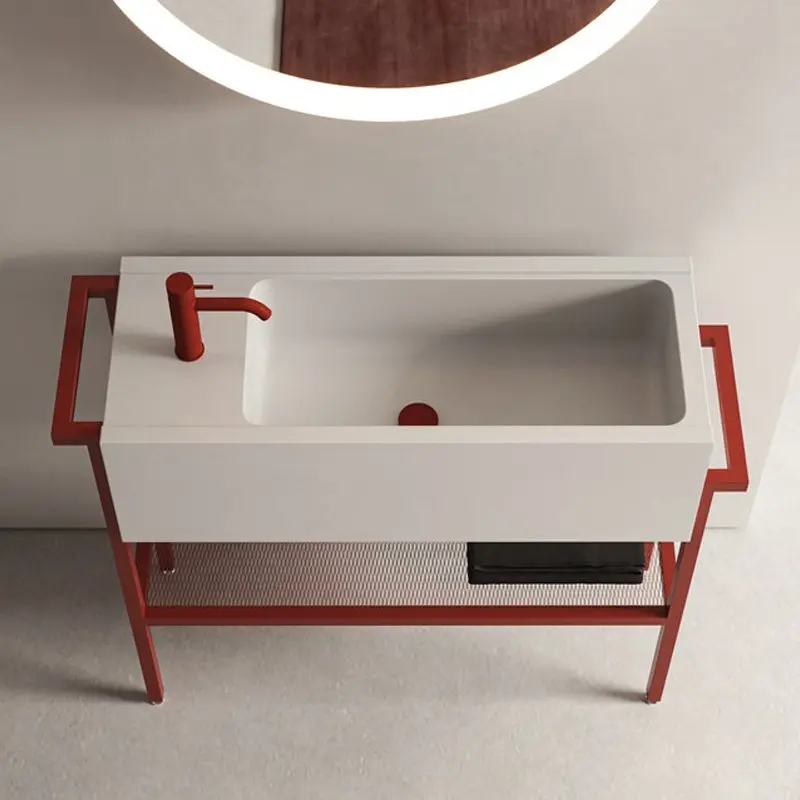 Artificial stone integrated basin Stainless steel floor shelf Washbasin