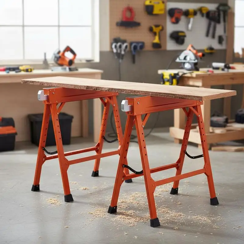 

Folding Trestles 2 Pack 33.1x19.3x32.3 Inch For Woodworking Construction Renovation, 1800 lbs Load Capacity Heavy Duty Legs Adjustable Height Support Stand Legs