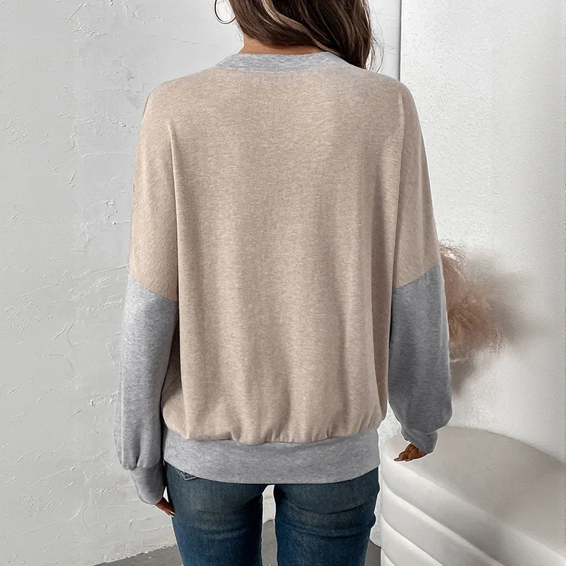 Women Patchwork Sweatshirt False Two-piece Color Blocking Shirt Female Casual Simple Loose Pullover Lady Tops All-match Clothing