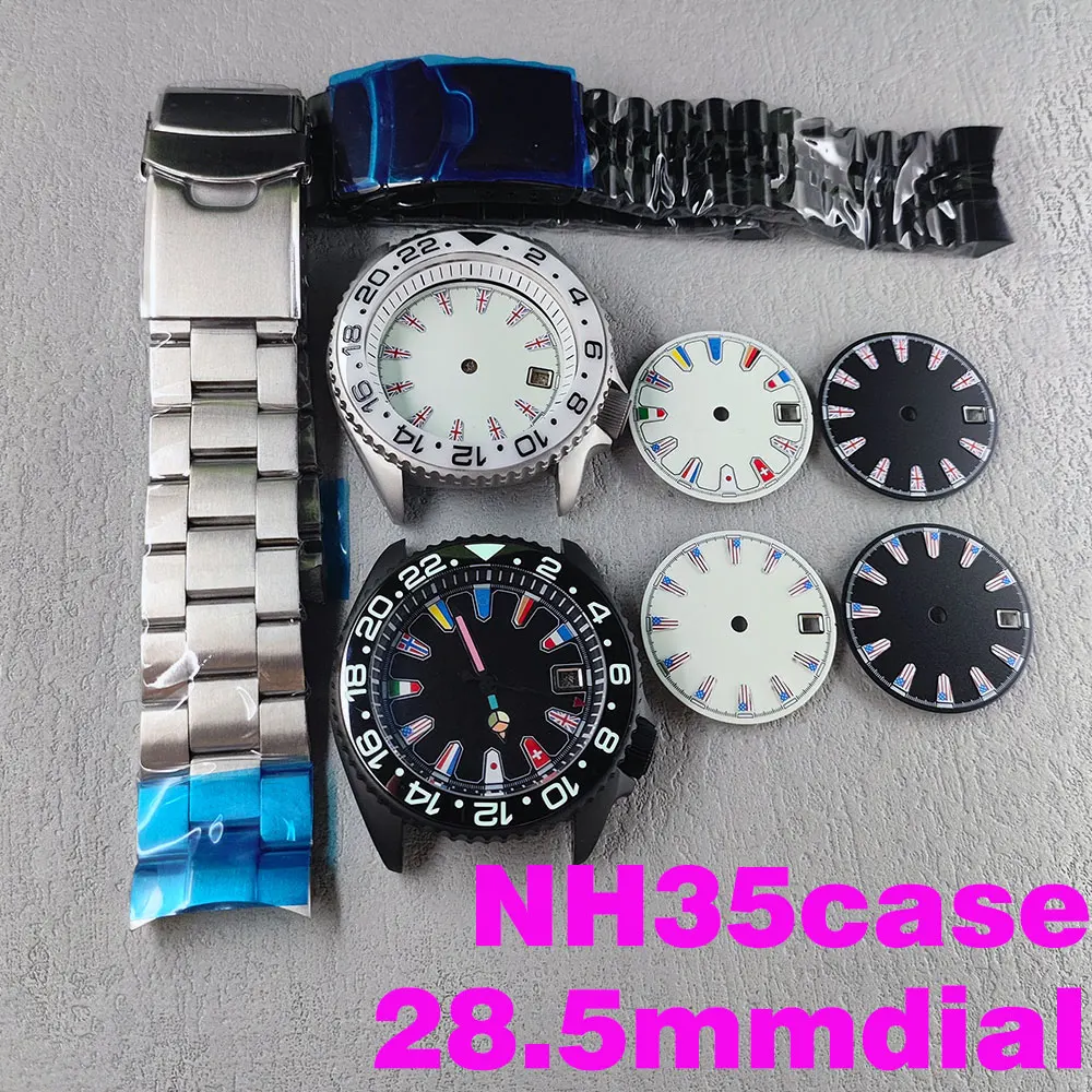 

Watch NH35 42MM Case Full Night Glow National Flag dial Stainless steel strap SKX007 Men's Watch Ceramic bezel