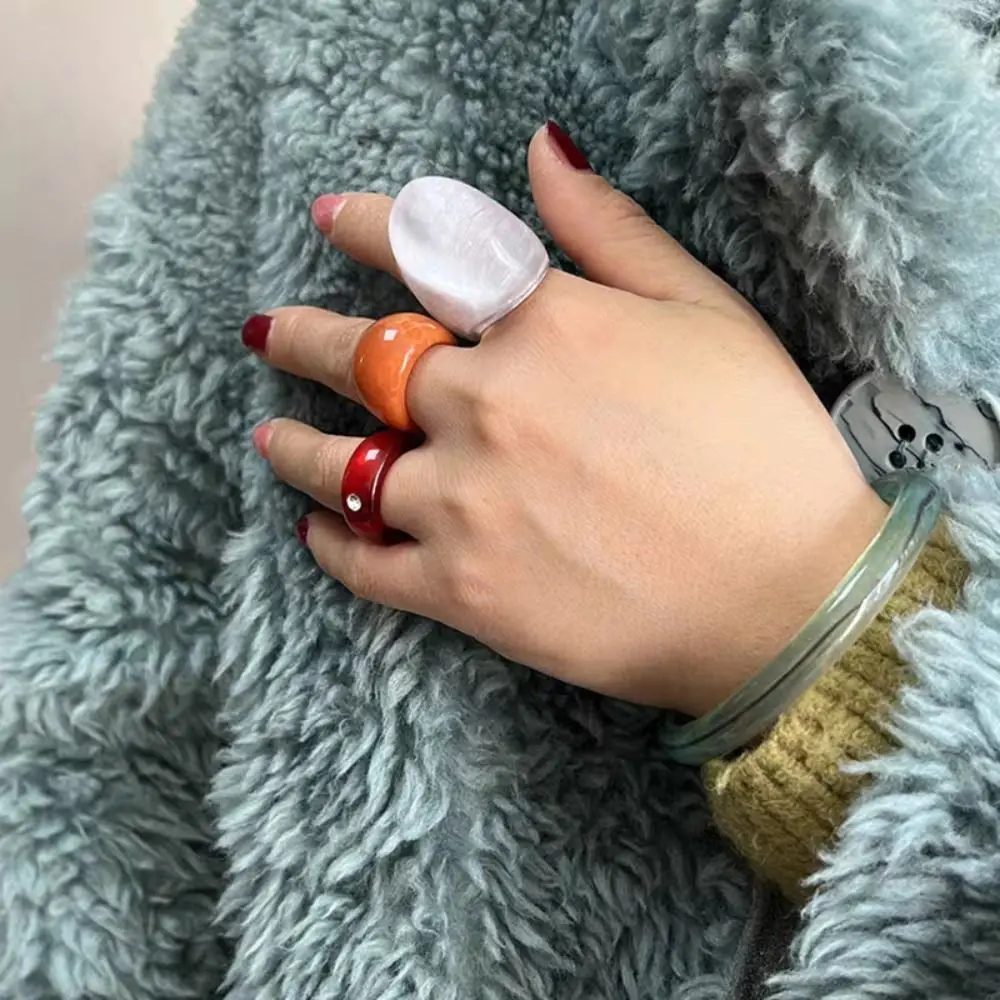 Creative Vintage Resin Oval Rings Large Geometry Exaggerated Ring Finger Ornament BlingBling Women's Jewelry Gift