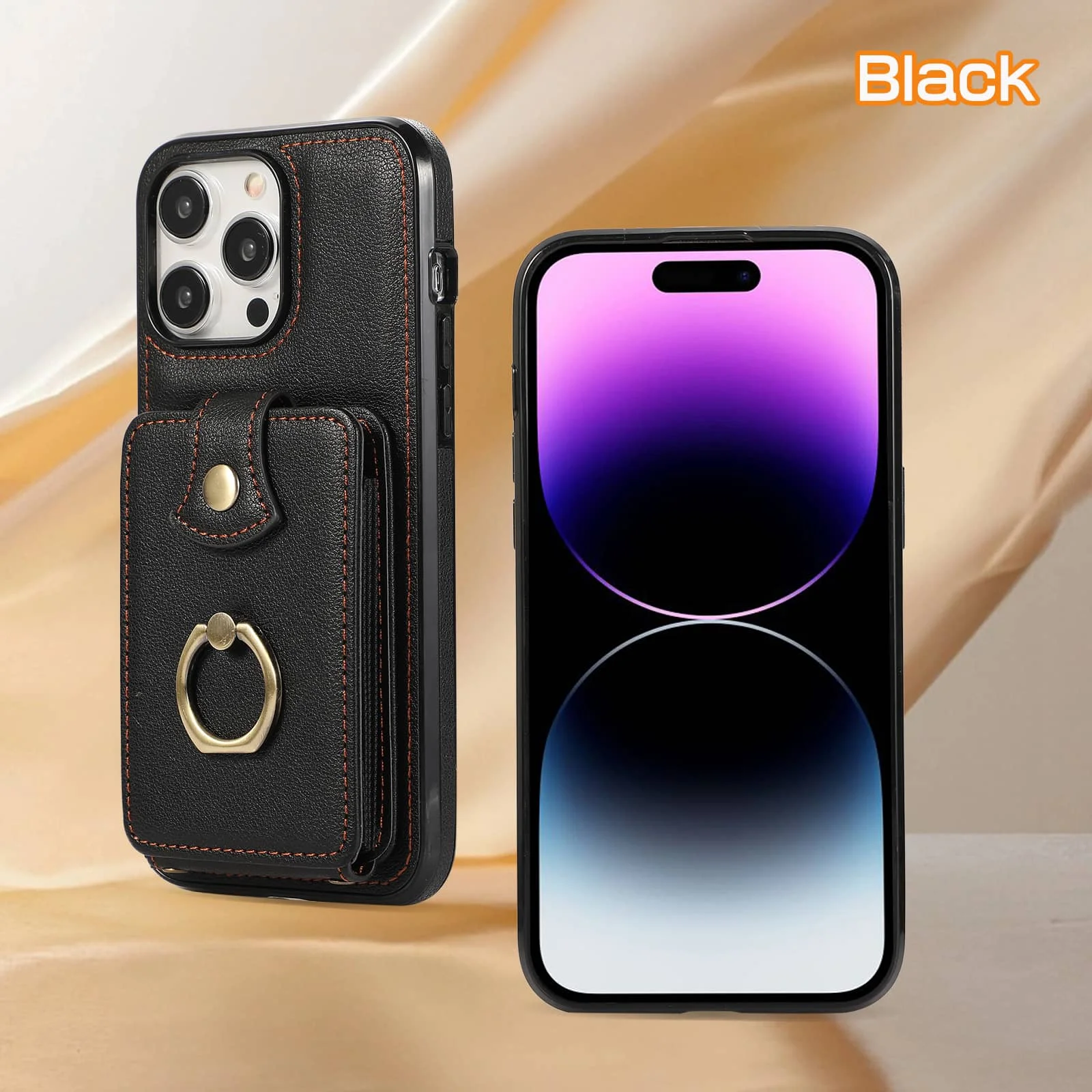 For iPhone 18/17e/16/15/14 Pro Max Plus Case Wallet with Card Holder, 360°Rotation Finger Ring Holder Kickstand, RFID Blocking