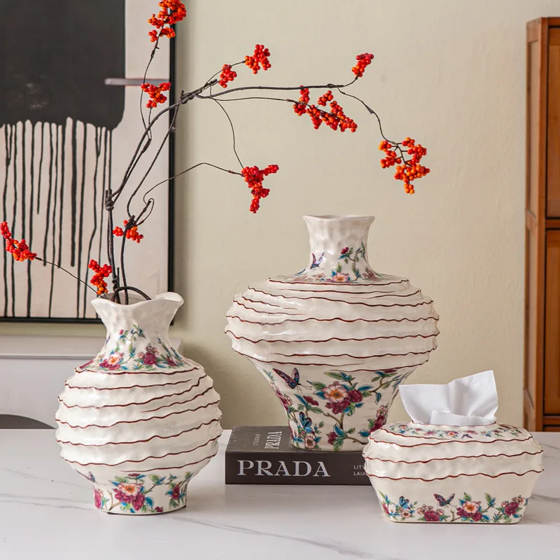 Hxl ceramic vase - hand-painted vintage pot belly vase for floral arrangements in villas