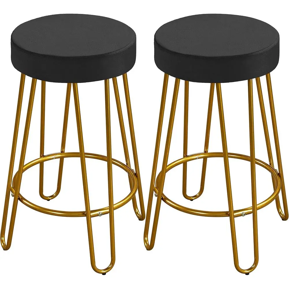 Pair of Velvet Round Bar Stools, Counter Height Chairs for Kitchen and Dining, Black