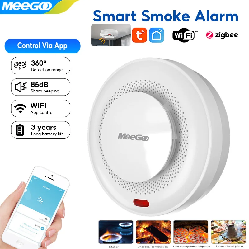 MeeGoo Tuya Smart WiFi Rauch Sensor Feuer Schutz Rauchmelder 85dB Sound Security System Feuerwehr Smartlife APP Steuerung