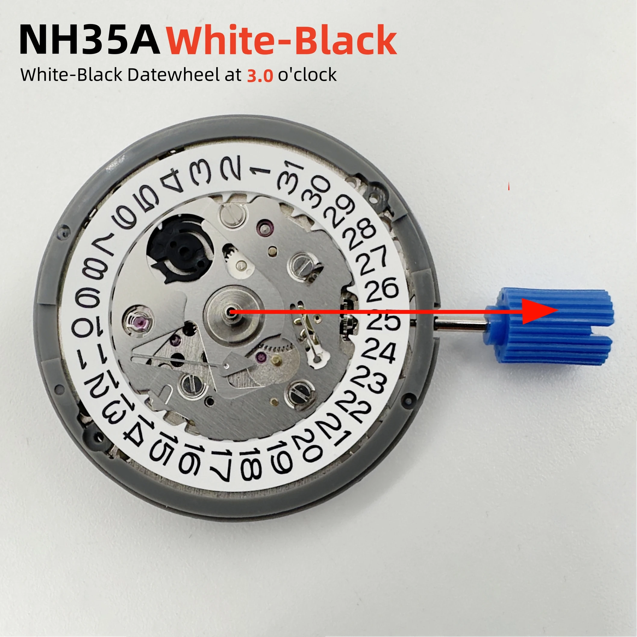 Japan Genuine NH35 Movement Crown at 3.0/3.8 O'clock White/Black