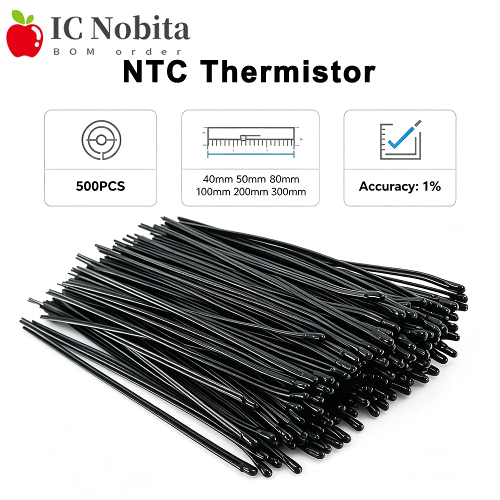 500PCS MF52D NTC Thermistor 1% B3435 B3950 Thermal Resistor 1K 1.5K 2K 3K 5K 10K 50K 100K Temperature Sensor
