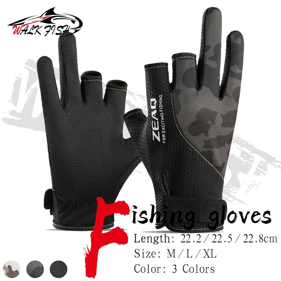 WALK FISH Summer Fishing Gloves Durable Ice Silk Material Three-Finger  Anti-Slip Sunproof Design Fishing Lightweight Breathable