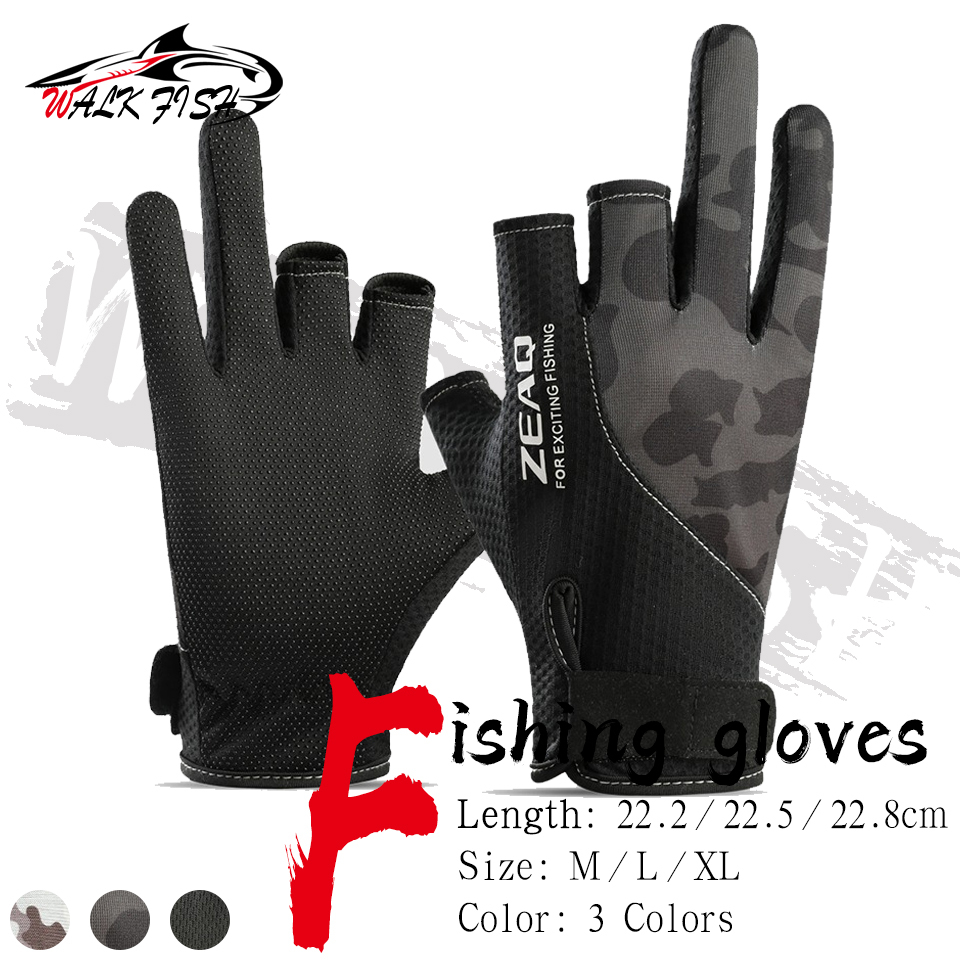  WALK FISH Summer Fishing Gloves Durable Ice Silk Material Three-Finger  Anti-Slip Sunproof Design Fishing Lightweight Breathable 