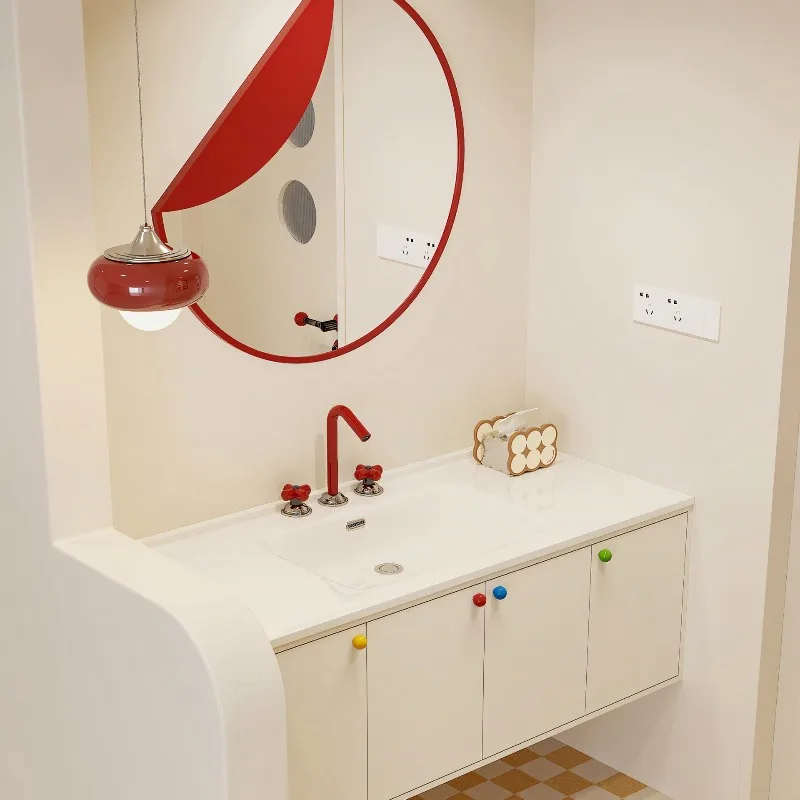 Ceramic integrated basin oak dopamine smart bathroom cabinet combination bathroom cute sweet washstand