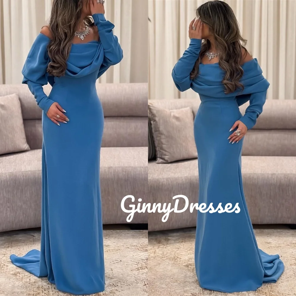 Ball-Gown Customize Mermaid Off-The-Shoulder Long Sleeves Floor-Length Elegant Party Dresses For Women Ruffle Cocktail Dresses