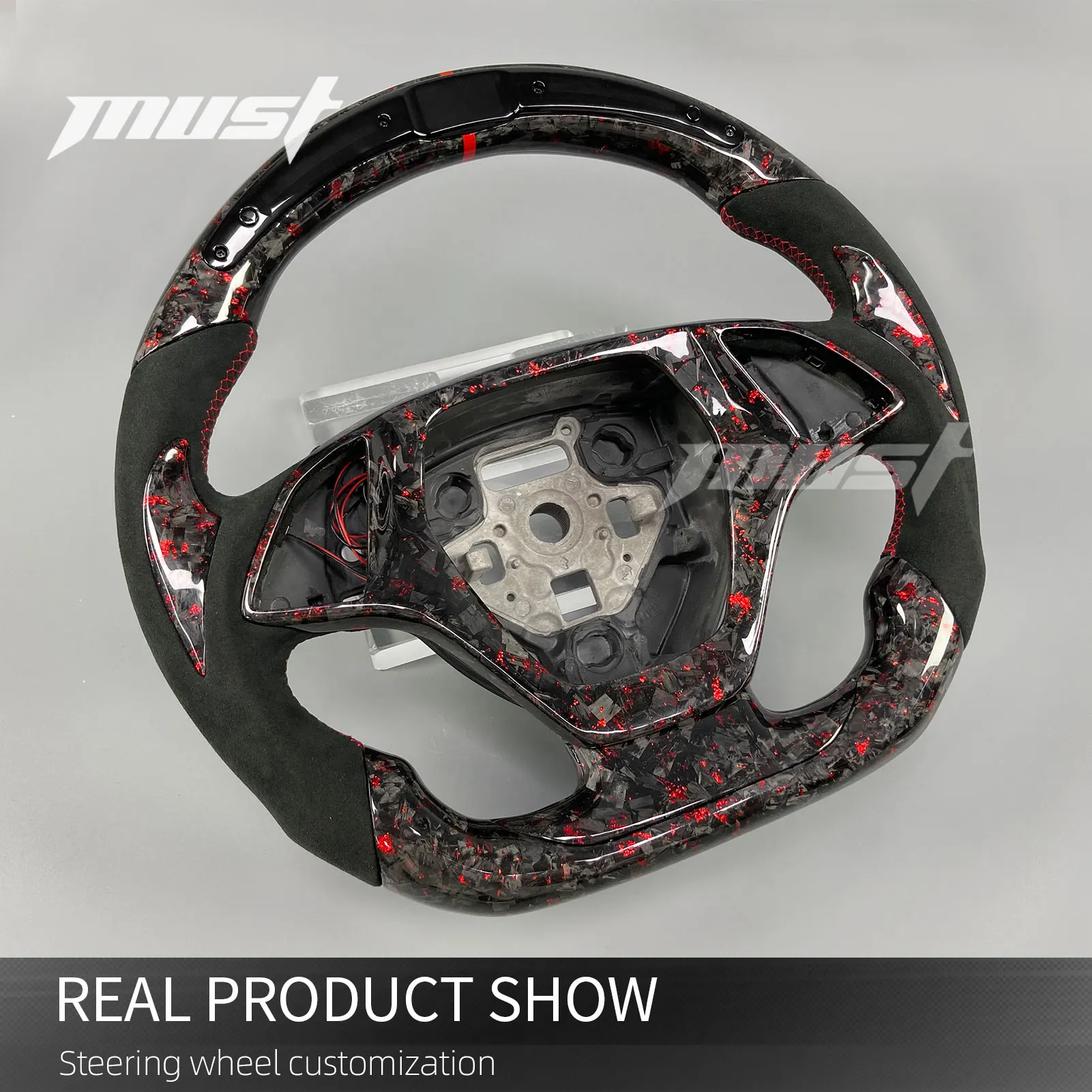 Customized LED Red Flake Forged Carbon Fiber Steering Wheel for Chevrolet Corvette C7 Z06 ZR1 Z51 Grand Sport Coupe 2014-2019
