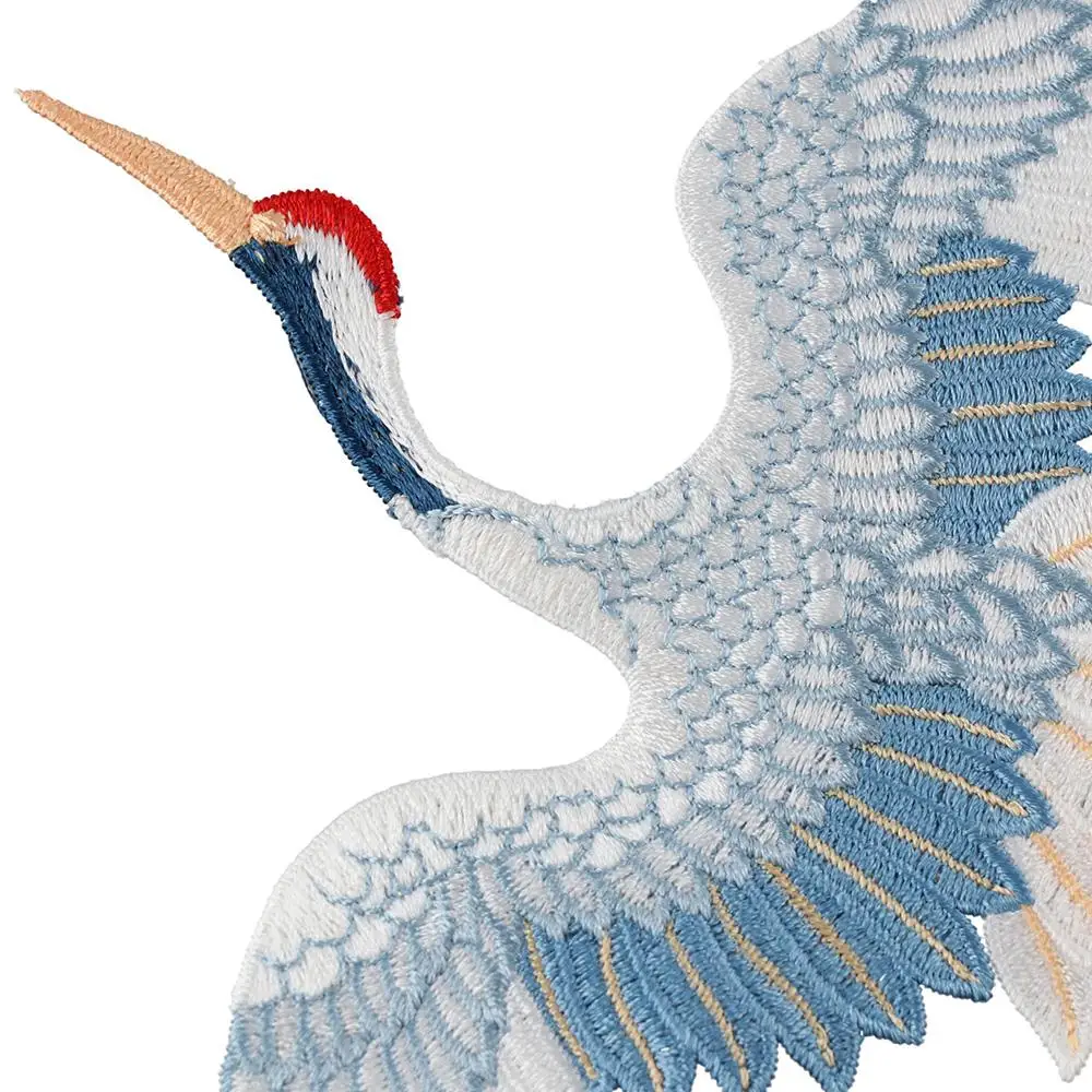 2pcs 6.7x3.2inch Red Crowned Crane Birds Sew on Large Blue One Pair Patches Clothes Embroidered Applique for Clothing Jackets