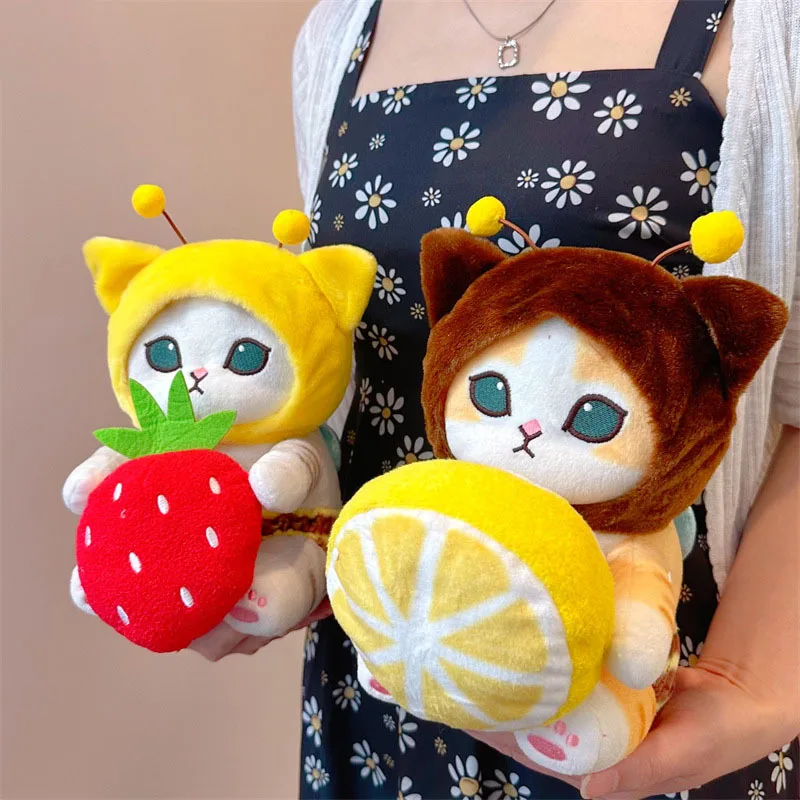Juguete de peluche de gato tiburón divertido de 9/12cm, Animal de Cosplay, abeja sosteniendo limón, fresa, monedero bonito, muñeco de peluche para niños, regalos