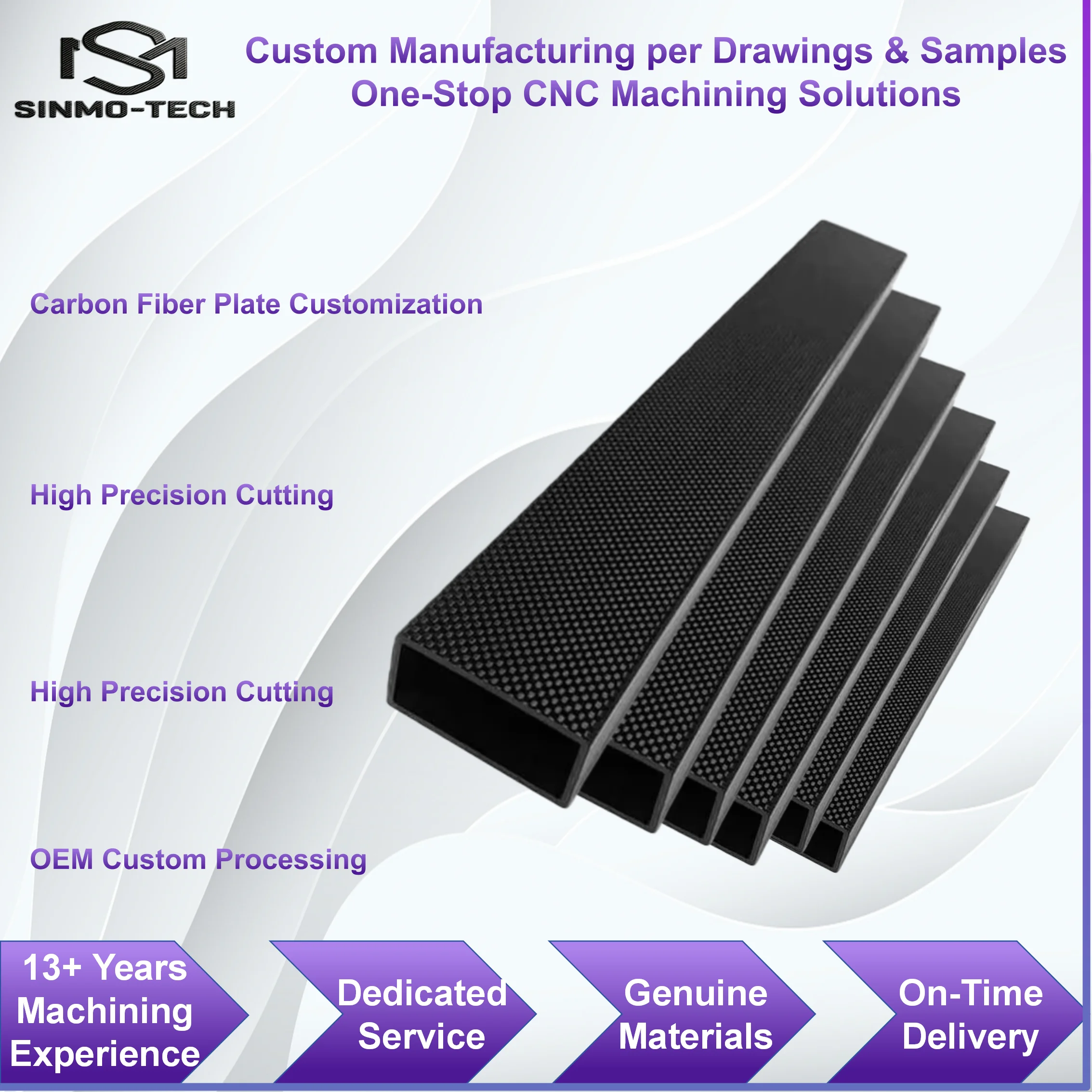 Precision CNC Cutting Carbon Fiber Round Tube Square Pipe Lightweight CFRP Hollow Tubing OEM ODM Manufacturer
