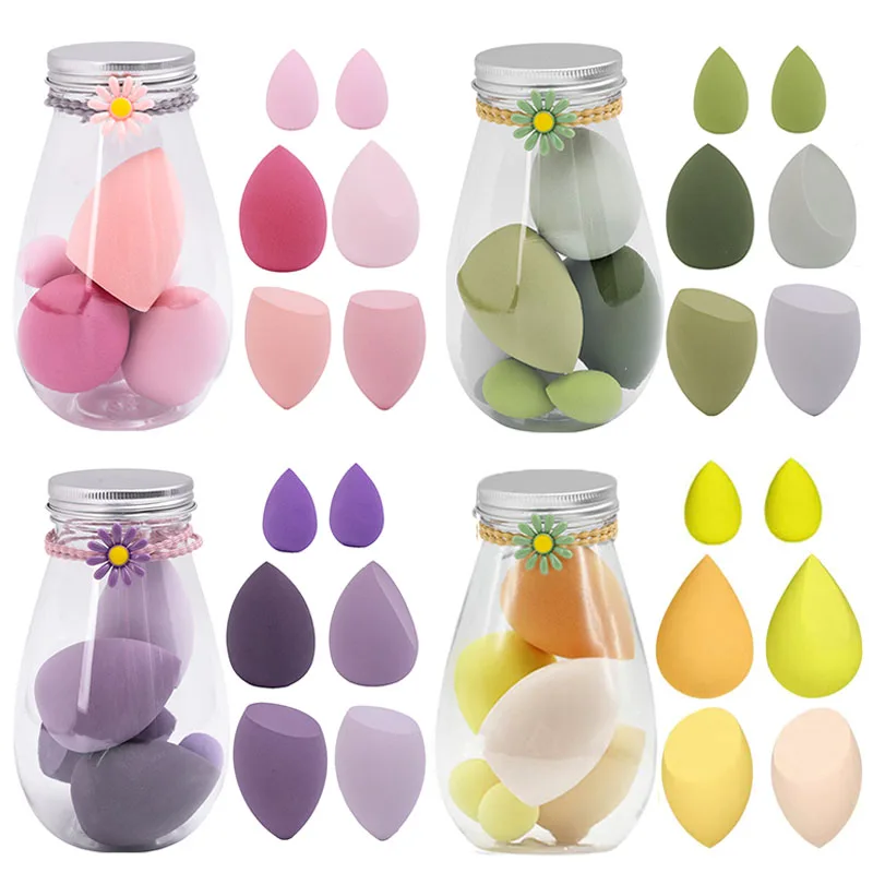 6Pcs/bottle Makeup Beauty Egg Multiple Sizes Dry and Wet Dual Use Water Droplets Diagonal Cut Foundation Sponge Puff Makeup Tool