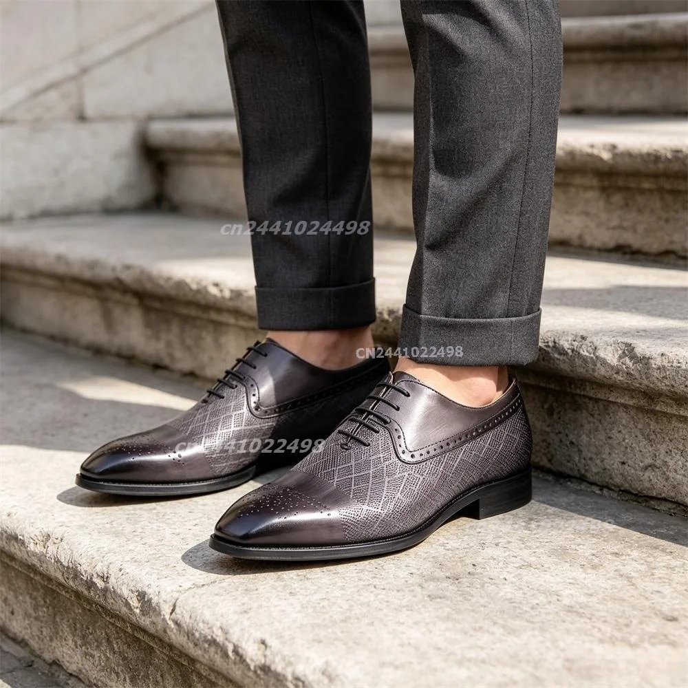 New Fashion Dark Grey Embossed Oxford Shoes Men Luxury Formal Business Wedding Party Premium Monk Strap Style Slip-On Dress Shoe