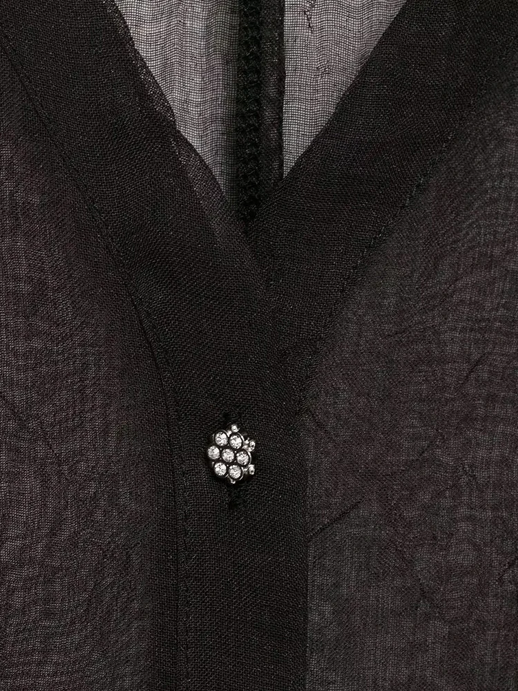 HH Women Autumn New Fashion Bow Decorative Translucent Shirt Female Temperament Sexy Single Breasted Slim Long Sleeve Shirt