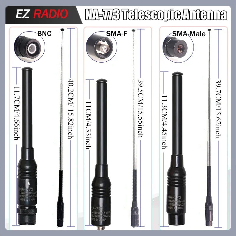 NA-773 Telescopic Antenna  UHF/VHF Dual Band SMA-F SMA-Male BNC High Gain Aerial Quansheng UV-K6 UV18 Pro Max Radio Accessories