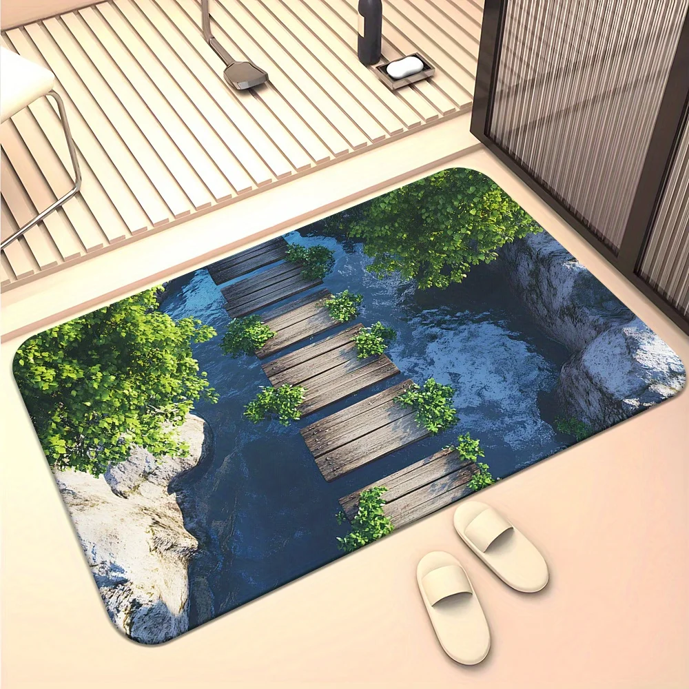 Waterproof Nature River Wood Path Doormat Tropical Forest Landscape Welcome Mat Outdoor Entryway Decor for House Porch 40x60cm