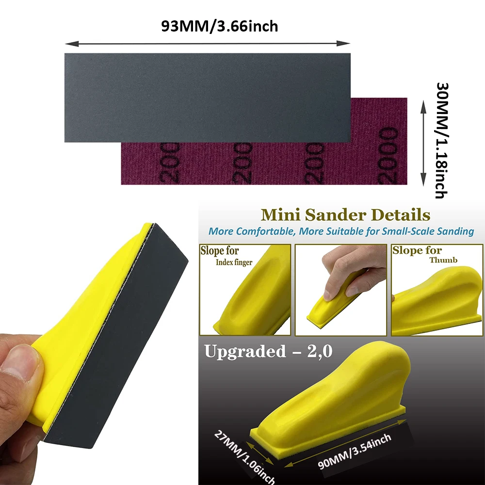 3.5*1inch Detail Sander 70PCS Sandpaper-Grit 400-3000#, Micro Sander Tool for Small Projects Wet Dry for Crafts and Woodworking