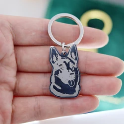 Punk German Shepherd Dog No Fade Real Gold Plated Stainless Steel Keycahin Pendant Kids Gifts Jewelry Car Key Rings Deco Supplie