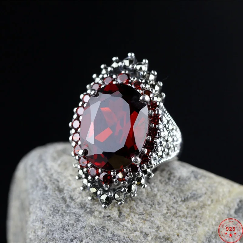 

Натуральное серебро S925, подвески, кольца для женщин, новая мода, инкрустированные когтями, тангентный самолет, гранат, марказит, ювелирные изделия, оптовая продажа