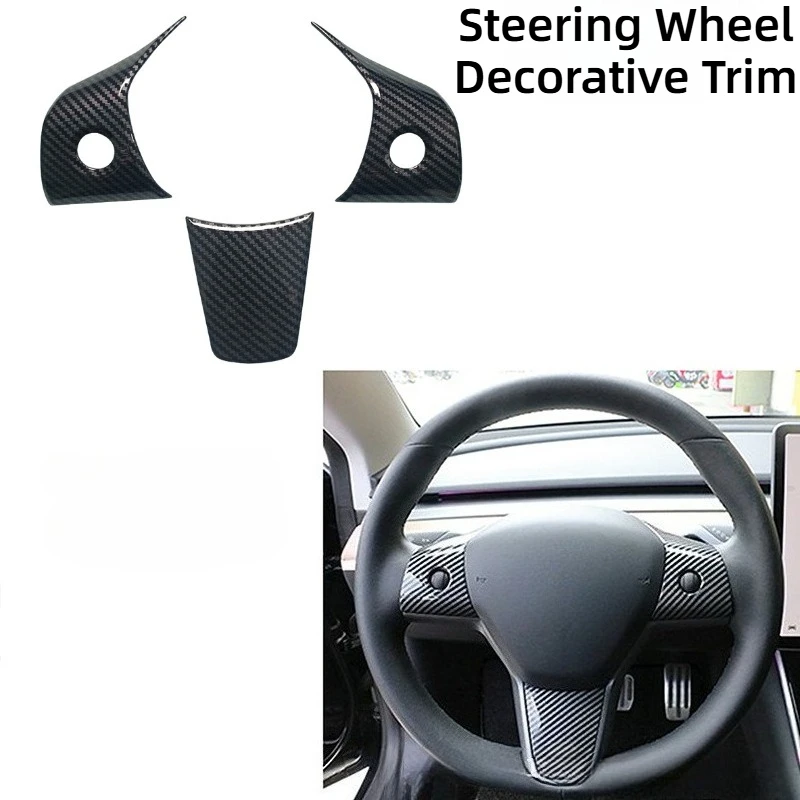 

For Tesla Model 3/Y Set Carbon Fiber Steering Wheel Decorative Trim Interior Modification Accessory Protective Wear-Resistant