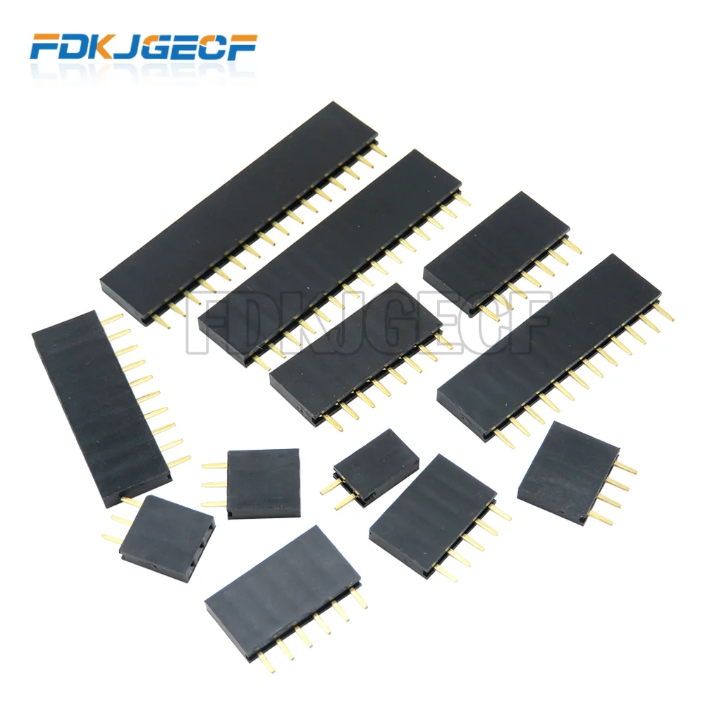 10pcs Single Row Female 2.54mm 2~40P PCB socket Board Pin Header Connector Strip Pinheader 2/3/4/6/10/12/16/20/40Pin For Arduino